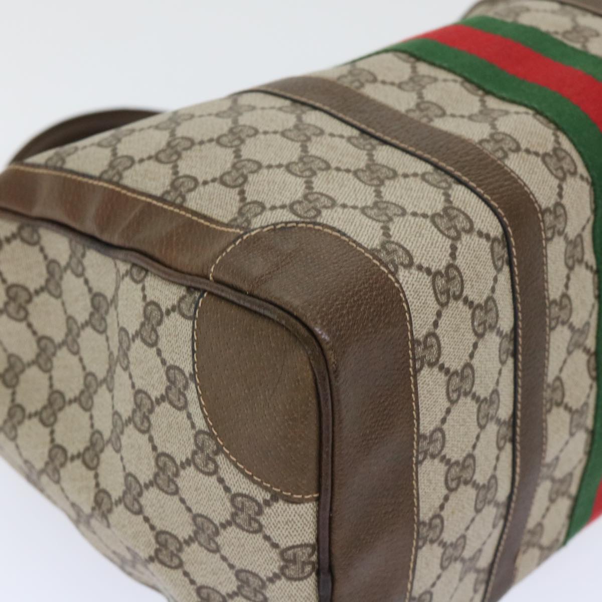 GUCCI GG Canvas Web Sherry Line Boston Bag PVC Leather Beige Red 50517