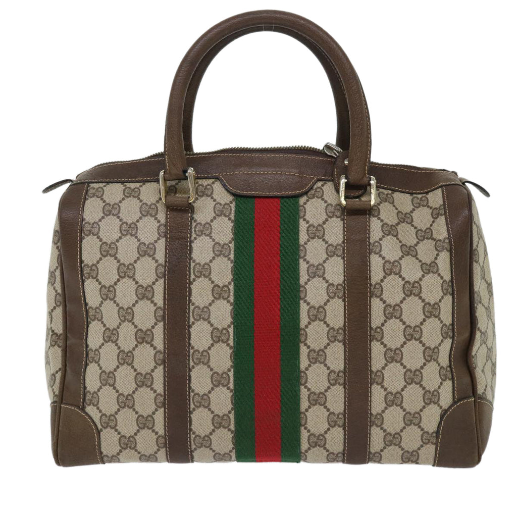 GUCCI GG Canvas Web Sherry Line Boston Bag PVC Leather Beige Red 50517
