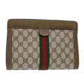 GUCCI GG Canvas Web Sherry Line Clutch Bag PVC Leather Beige Red 50523
