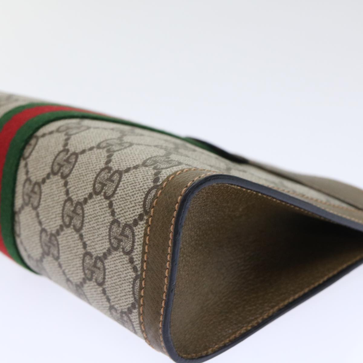 GUCCI GG Canvas Web Sherry Line Clutch Bag PVC Leather Beige Red 50523