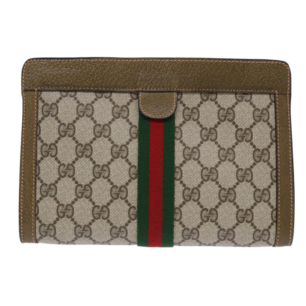 GUCCI GG Canvas Web Sherry Line Clutch Bag PVC Leather Beige Red 50523