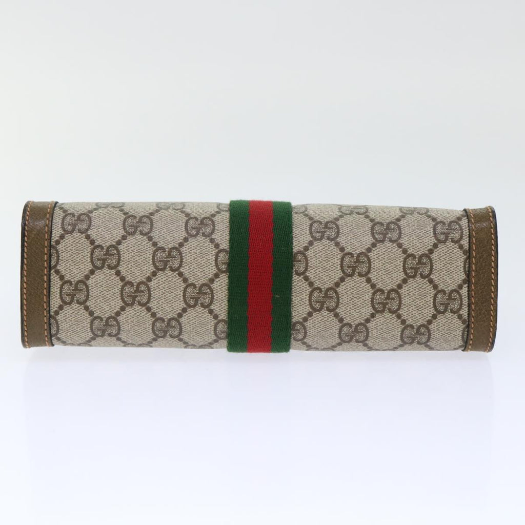 GUCCI GG Canvas Web Sherry Line Clutch Bag PVC Leather Beige Red 50523