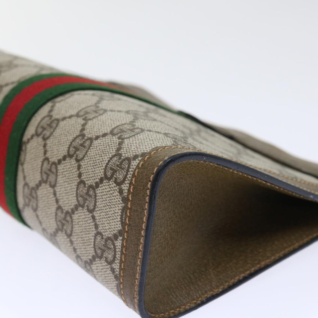 GUCCI GG Canvas Web Sherry Line Clutch Bag PVC Leather Beige Red 50523