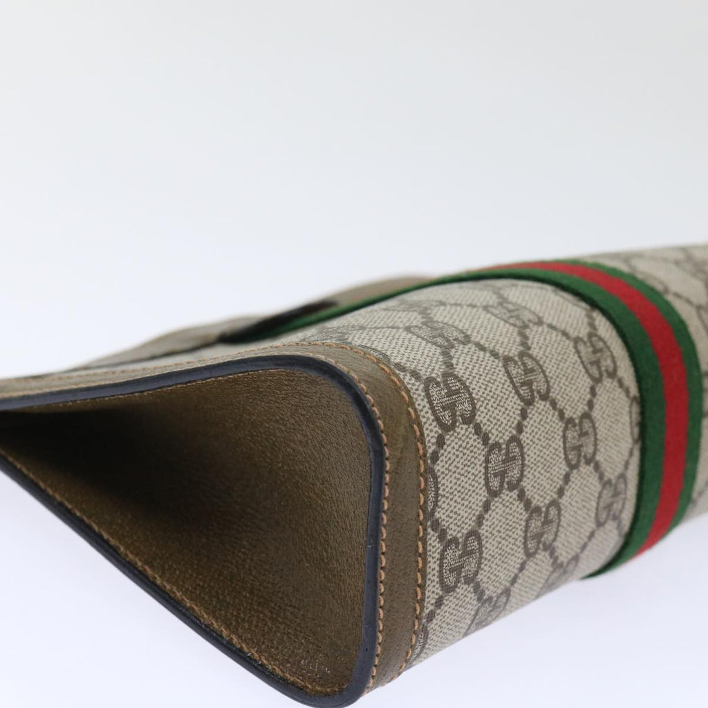 GUCCI GG Canvas Web Sherry Line Clutch Bag PVC Leather Beige Red 50523