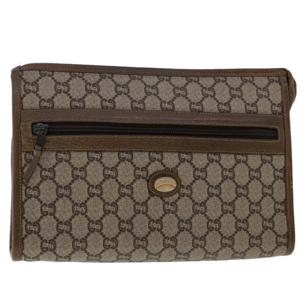 GUCCI PLUS GG Canvas Clutch Bag PVC Leather Beige 50530
