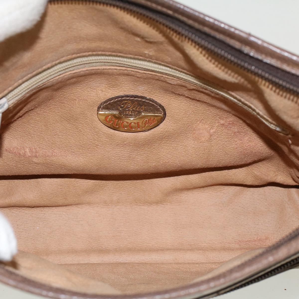 GUCCI PLUS GG Canvas Clutch Bag PVC Leather Beige 50530