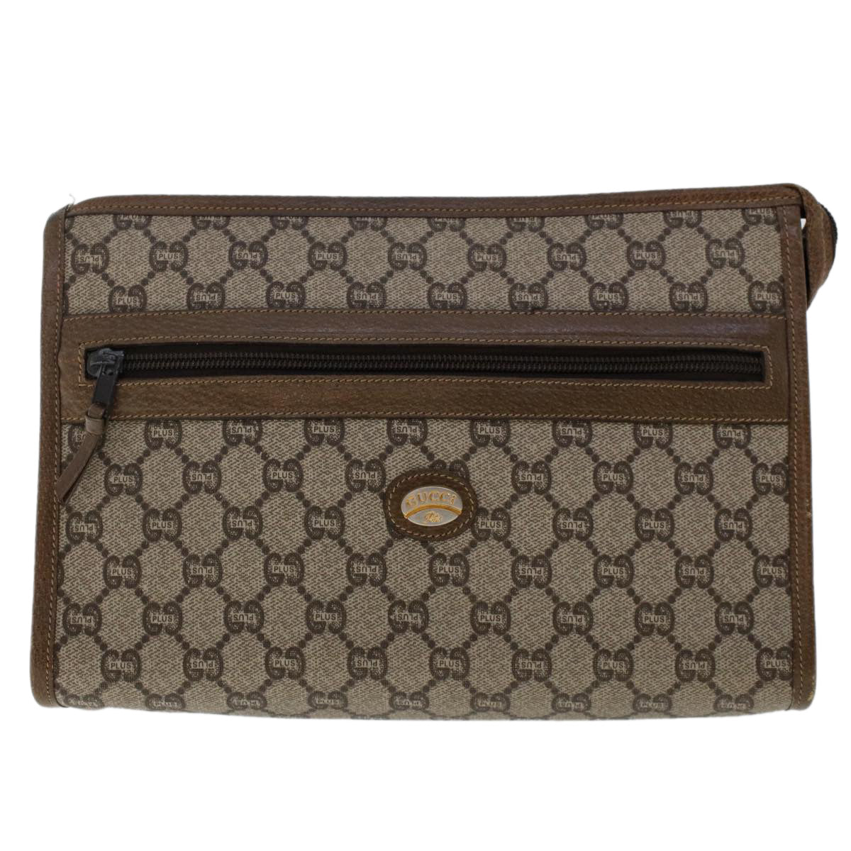 GUCCI PLUS GG Canvas Clutch Bag PVC Leather Beige 50530