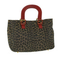 FENDI Leopard Hand Bag Nylon Leather Brown Red 50533