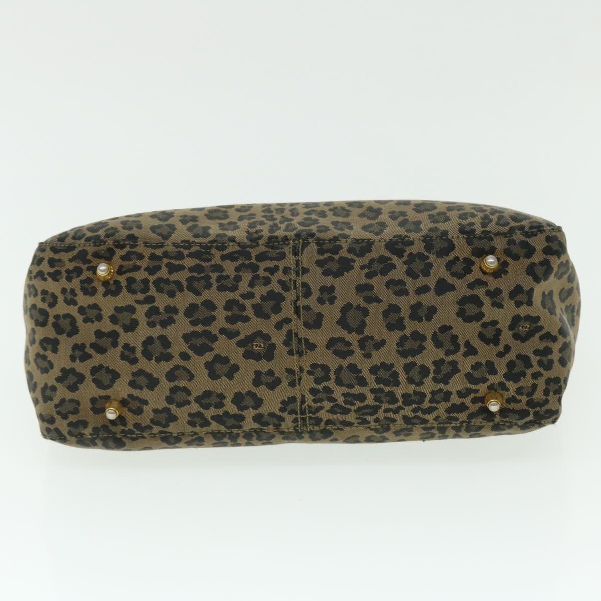 FENDI Leopard Hand Bag Nylon Leather Brown Red 50533