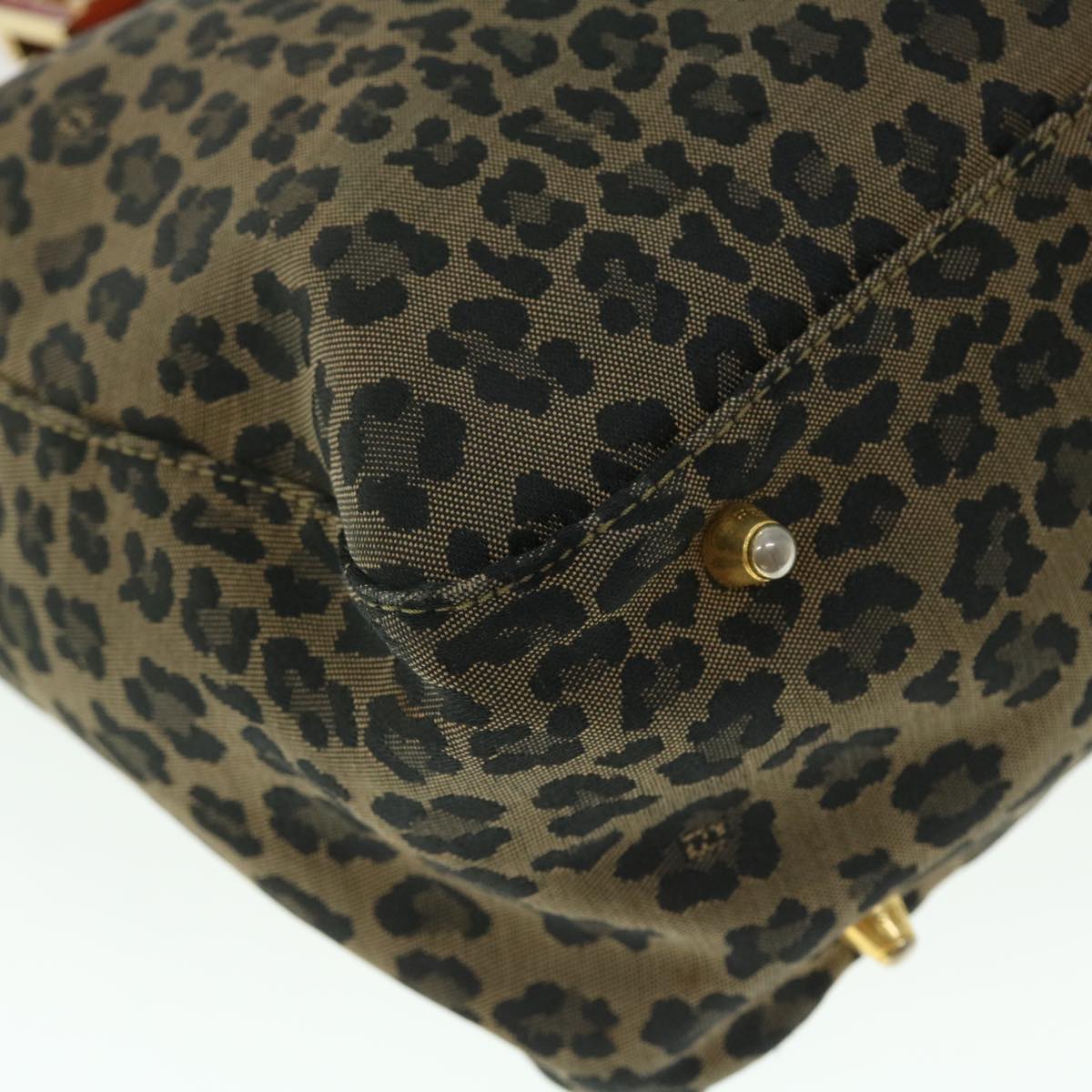 FENDI Leopard Hand Bag Nylon Leather Brown Red 50533