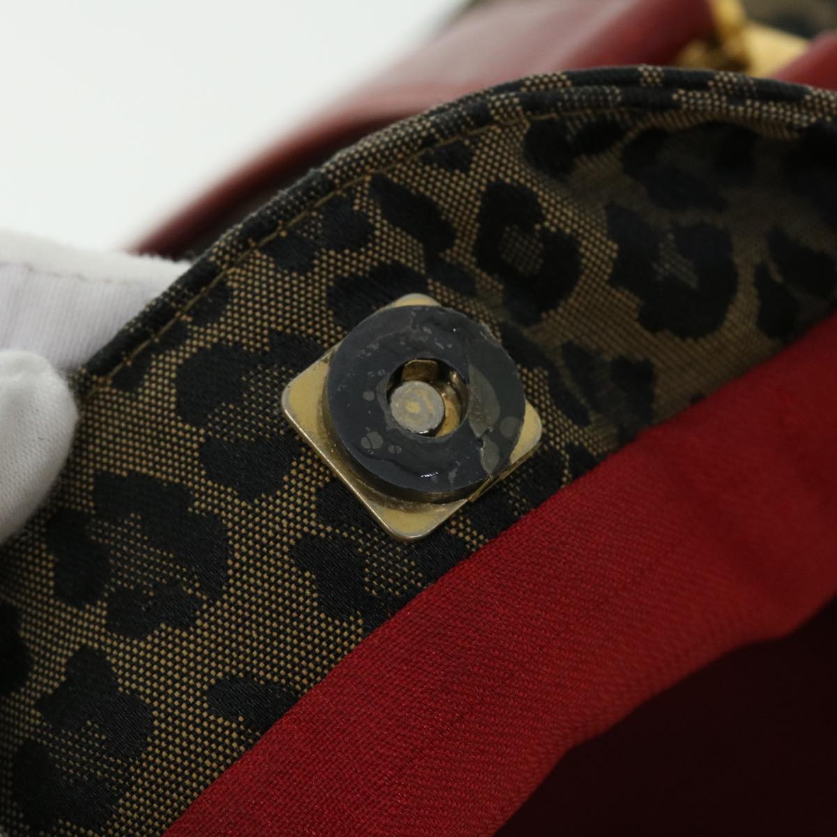 FENDI Leopard Hand Bag Nylon Leather Brown Red 50533