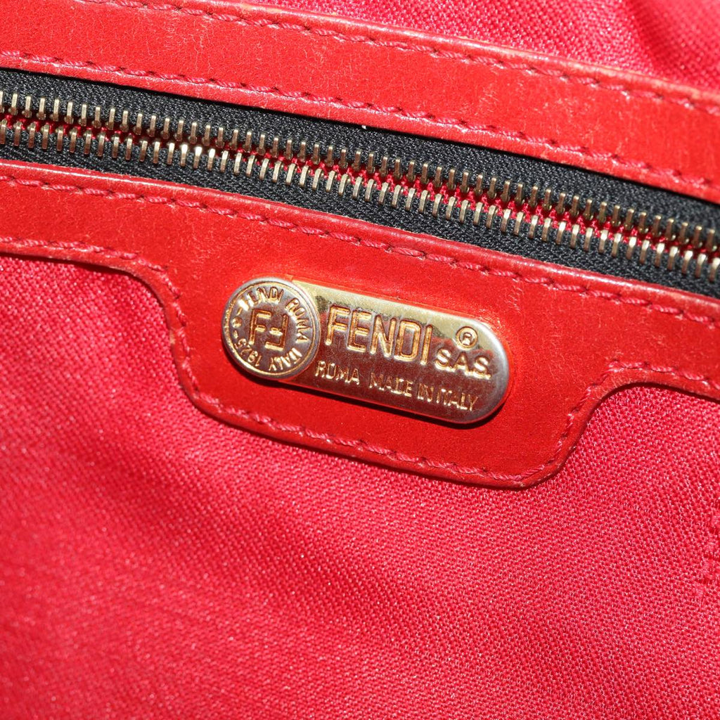 FENDI Leopard Hand Bag Nylon Leather Brown Red 50533