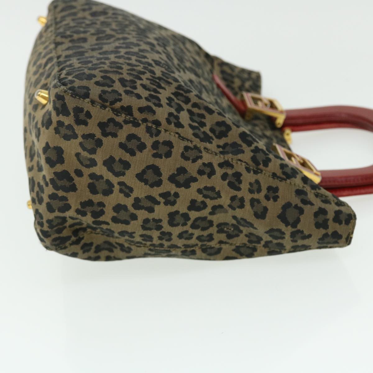 FENDI Leopard Hand Bag Nylon Leather Brown Red 50533