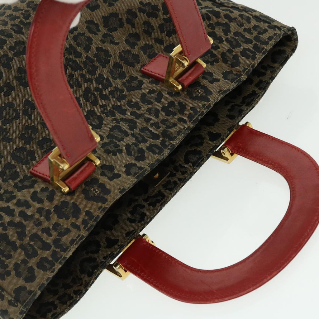 FENDI Leopard Hand Bag Nylon Leather Brown Red 50533