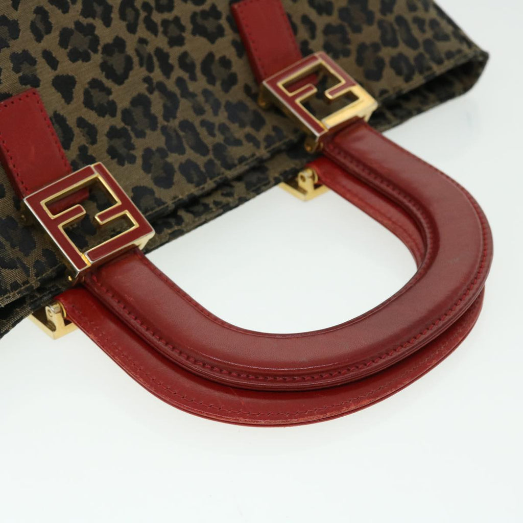 FENDI Leopard Hand Bag Nylon Leather Brown Red 50533