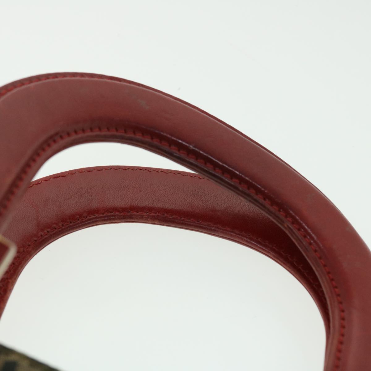 FENDI Leopard Hand Bag Nylon Leather Brown Red 50533