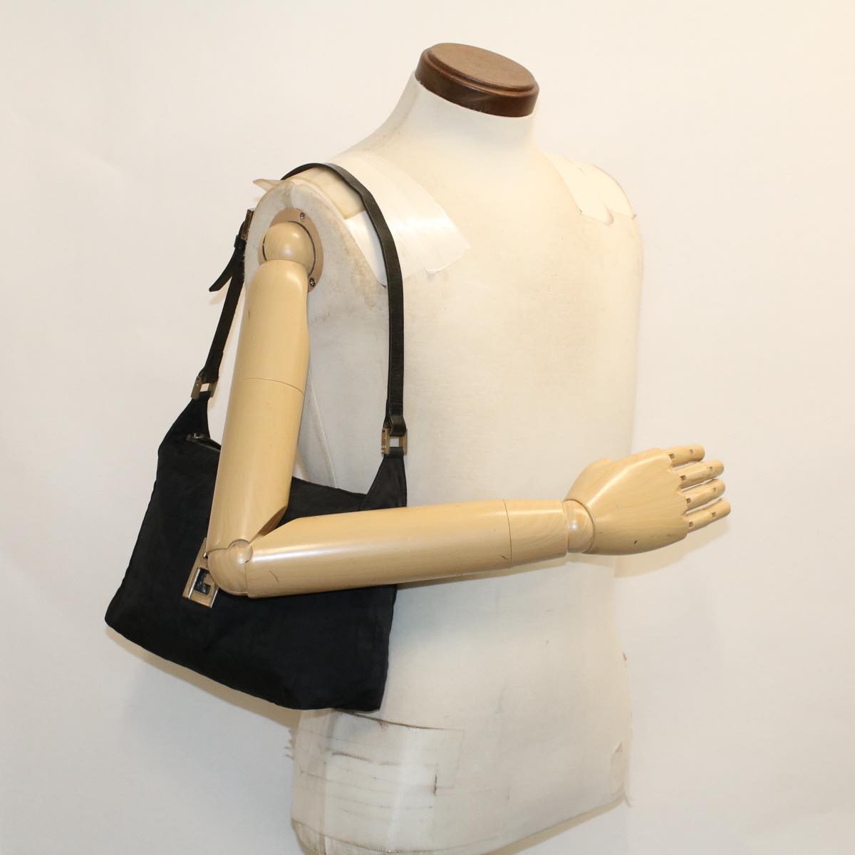 FENDI Zucca Canvas Shoulder Bag Nylon Black 50534