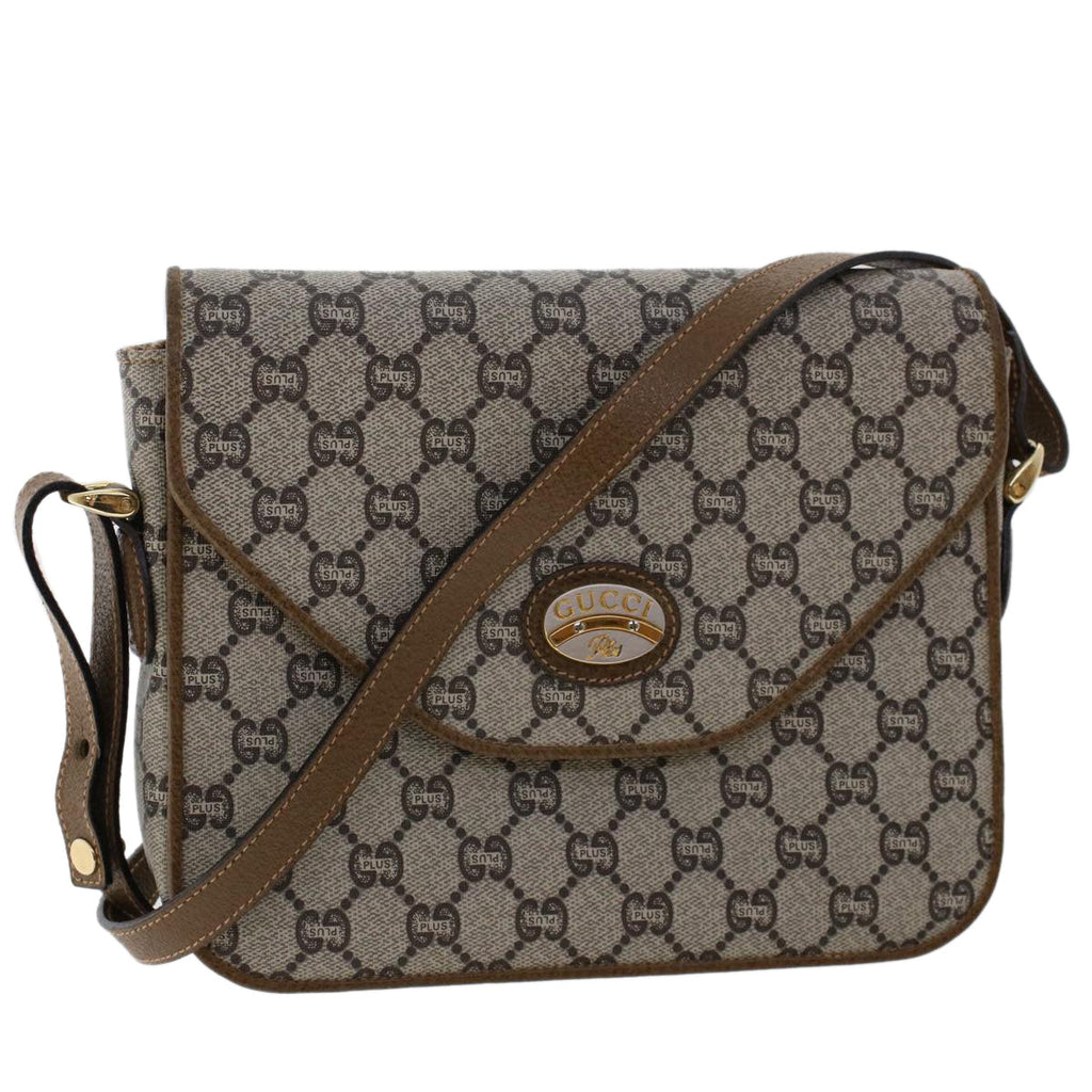 GUCCI PLUS GG Canvas Shoulder Bag PVC Leather Beige 50535