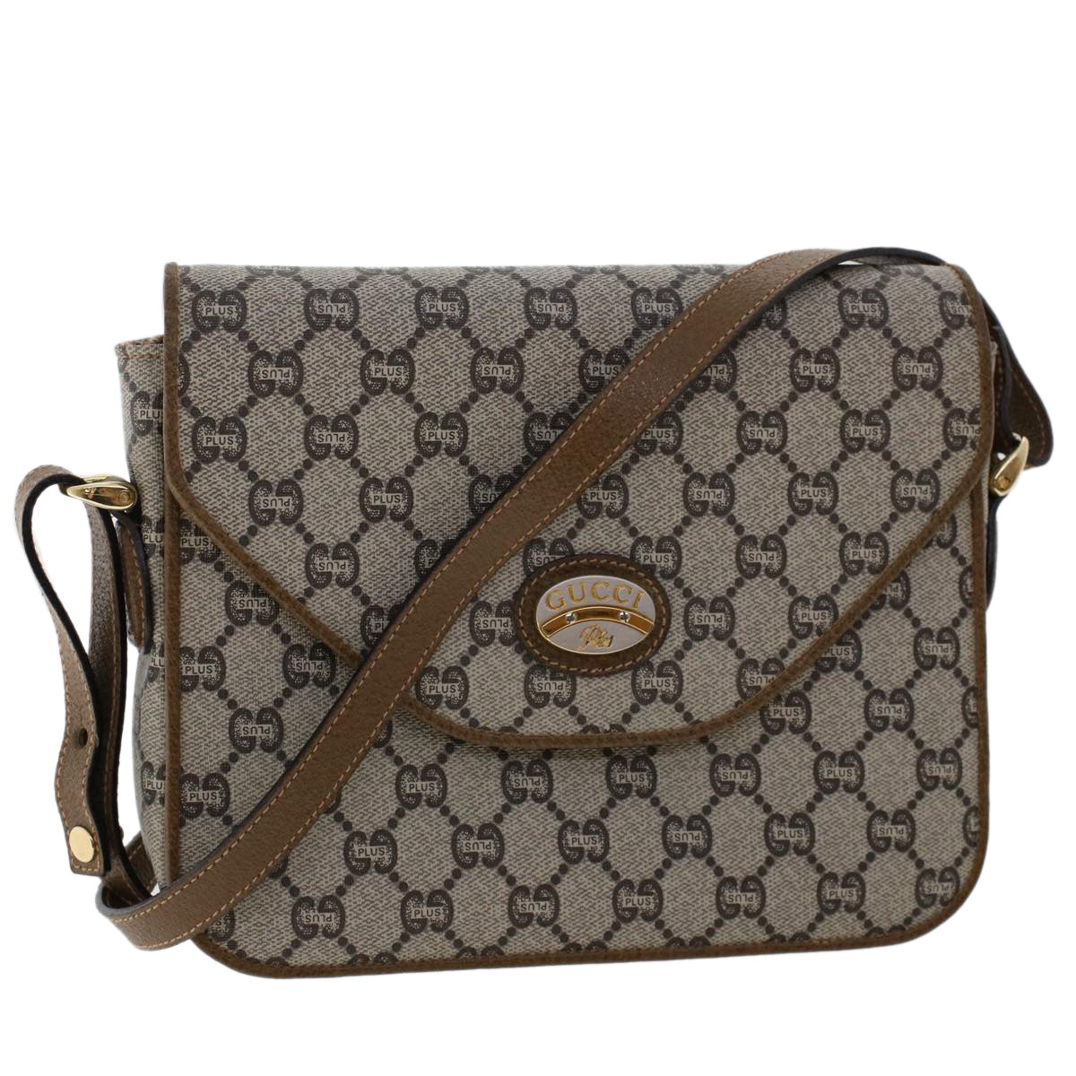GUCCI PLUS GG Canvas Shoulder Bag PVC Leather Beige 50535