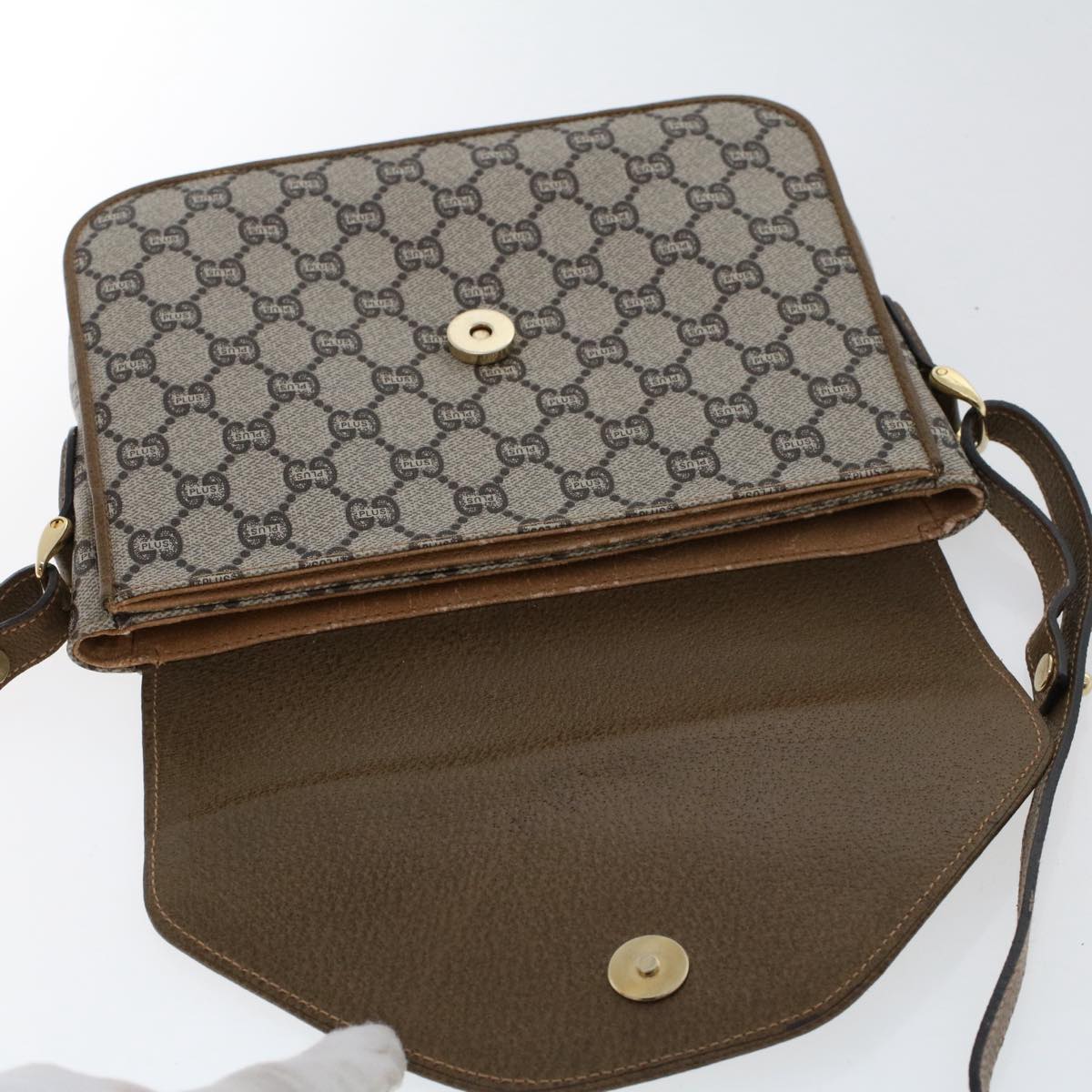GUCCI PLUS GG Canvas Shoulder Bag PVC Leather Beige 50535