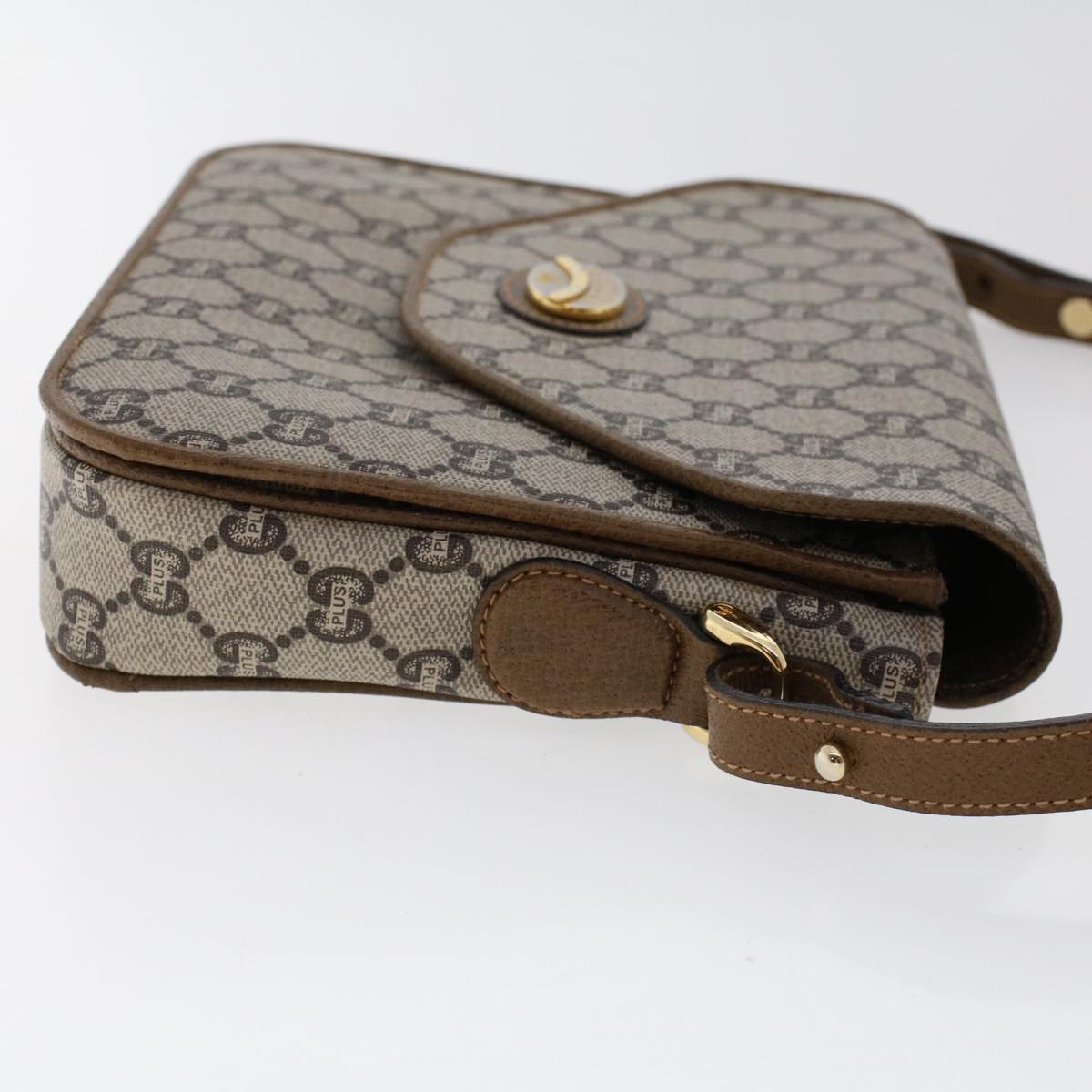 GUCCI PLUS GG Canvas Shoulder Bag PVC Leather Beige 50535