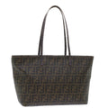 FENDI Zucca Canvas Tote Bag PVC Leather Brown Black 50536