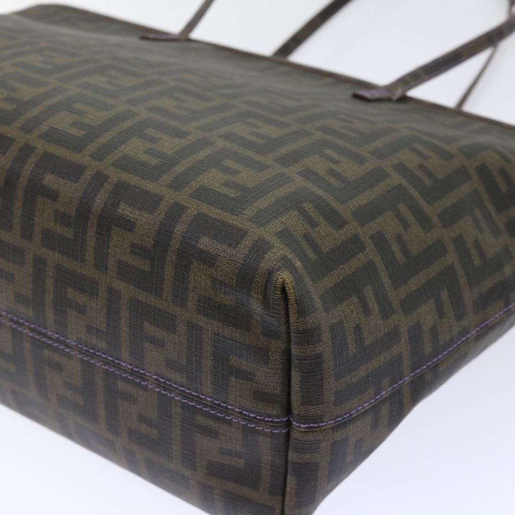 FENDI Zucca Canvas Tote Bag PVC Leather Brown Black 50536