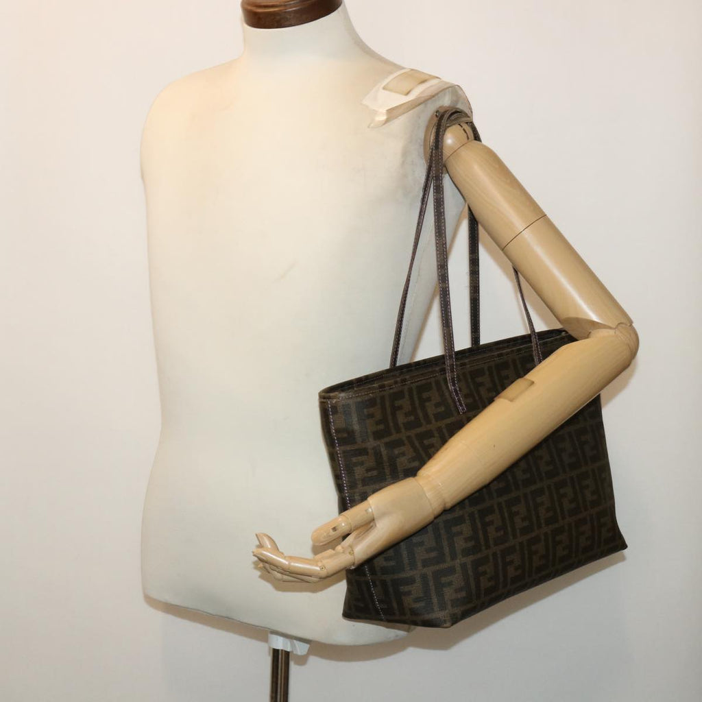 FENDI Zucca Canvas Tote Bag PVC Leather Brown Black 50536