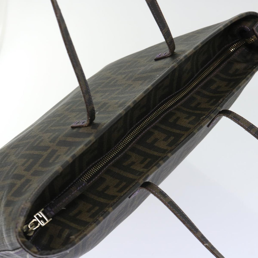 FENDI Zucca Canvas Tote Bag PVC Leather Brown Black 50536