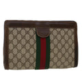 GUCCI GG Canvas Web Sherry Line Clutch Bag PVC Leather Beige Red 50560
