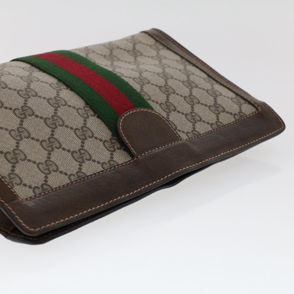 GUCCI GG Canvas Web Sherry Line Clutch Bag PVC Leather Beige Red 50560