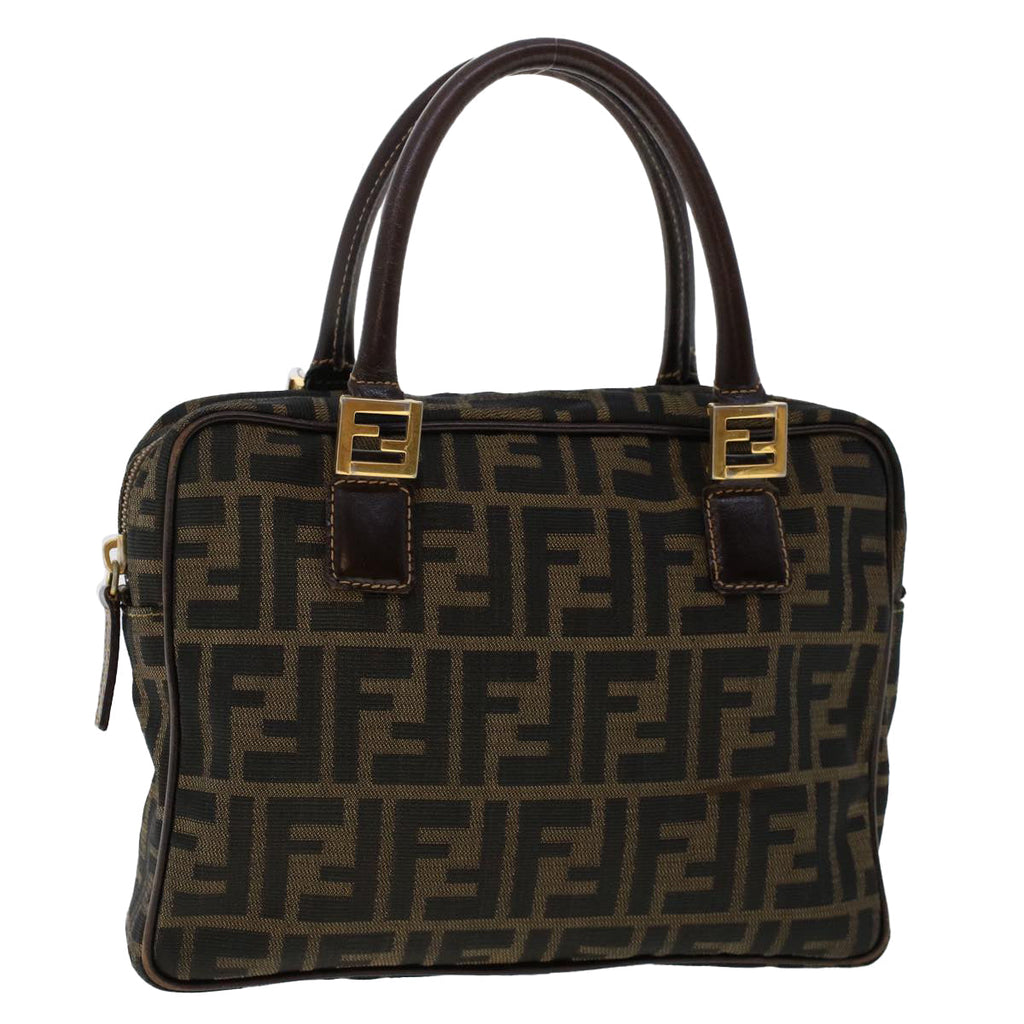 FENDI Zucca Canvas Hand Bag Nylon Brown Black 50568