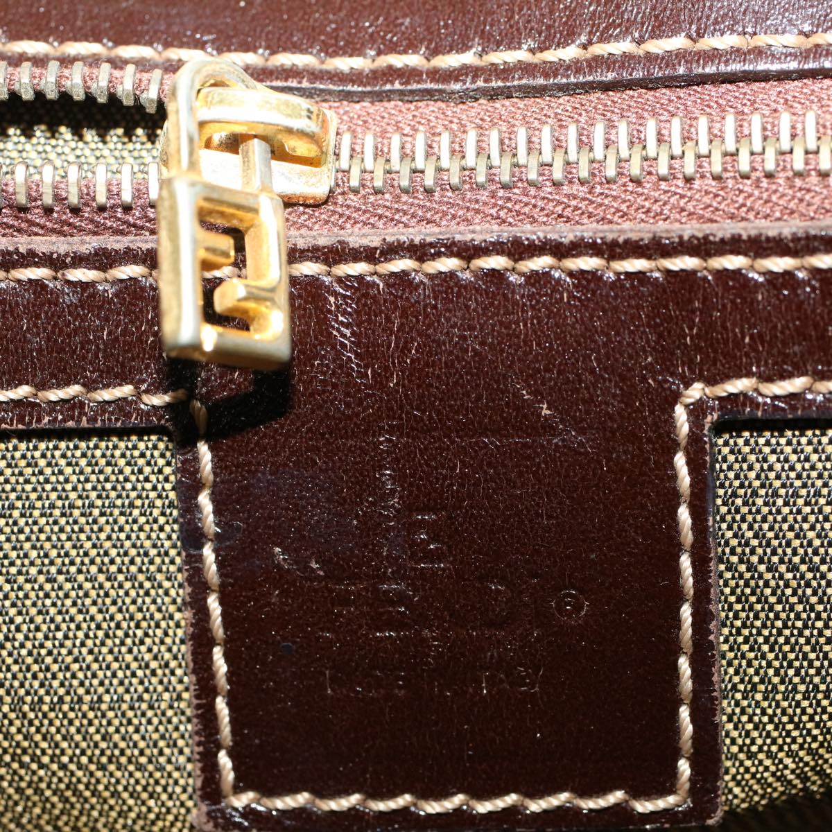 FENDI Zucca Canvas Hand Bag Nylon Brown Black 50568