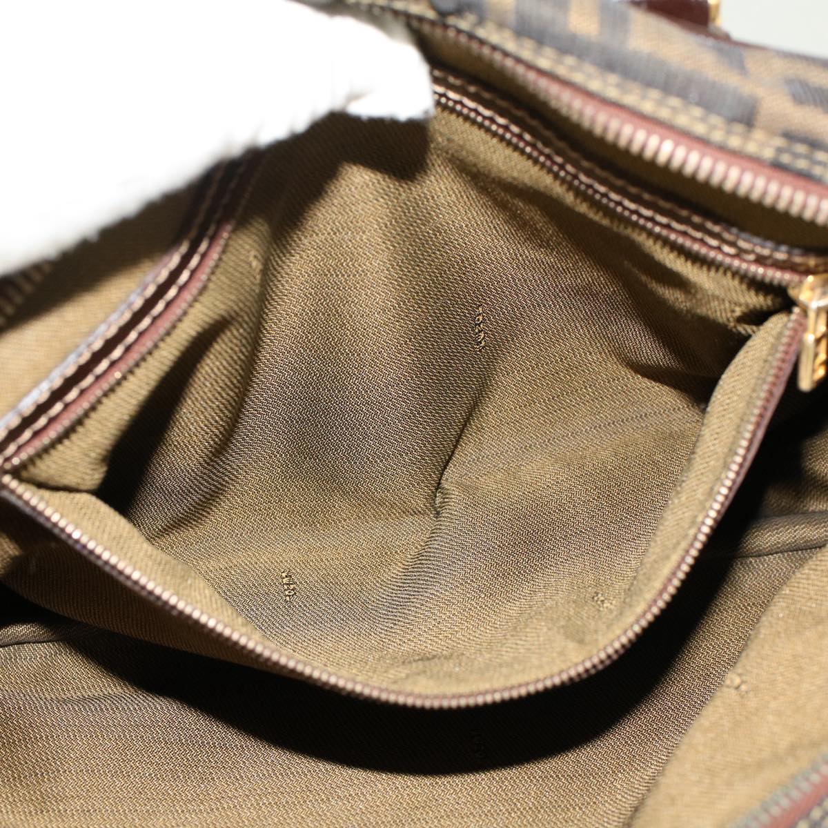 FENDI Zucca Canvas Hand Bag Nylon Brown Black 50568