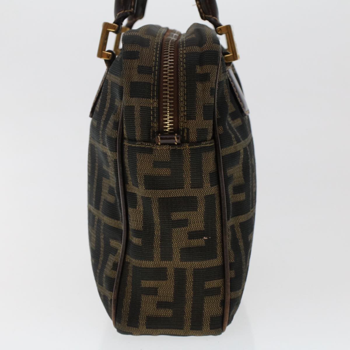FENDI Zucca Canvas Hand Bag Nylon Brown Black 50568