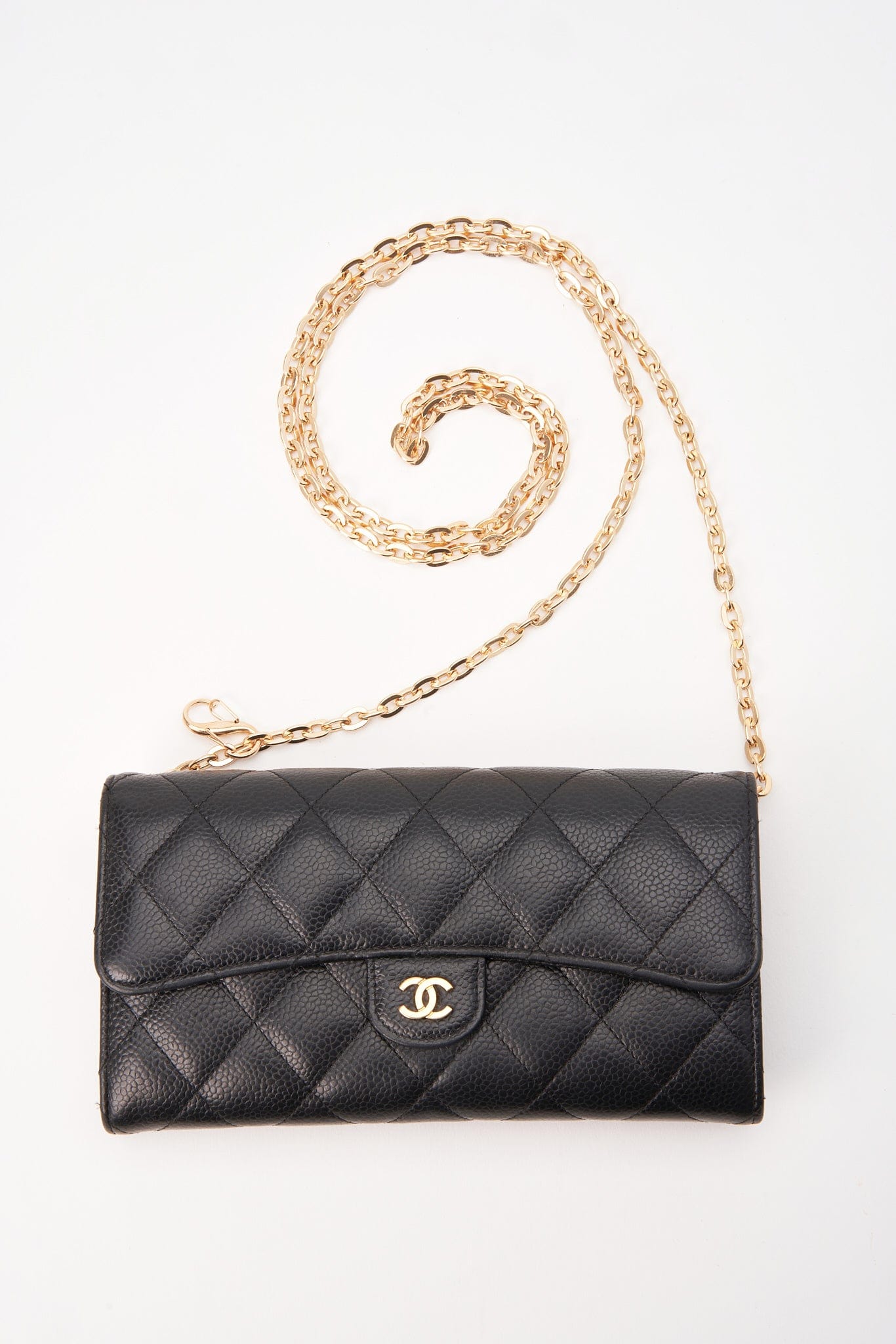 Chanel Black Caviar Leather Wallet With Chanel Box