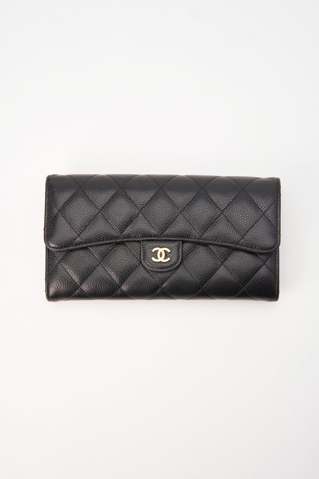 Chanel Black Caviar Leather Wallet With Chanel Box