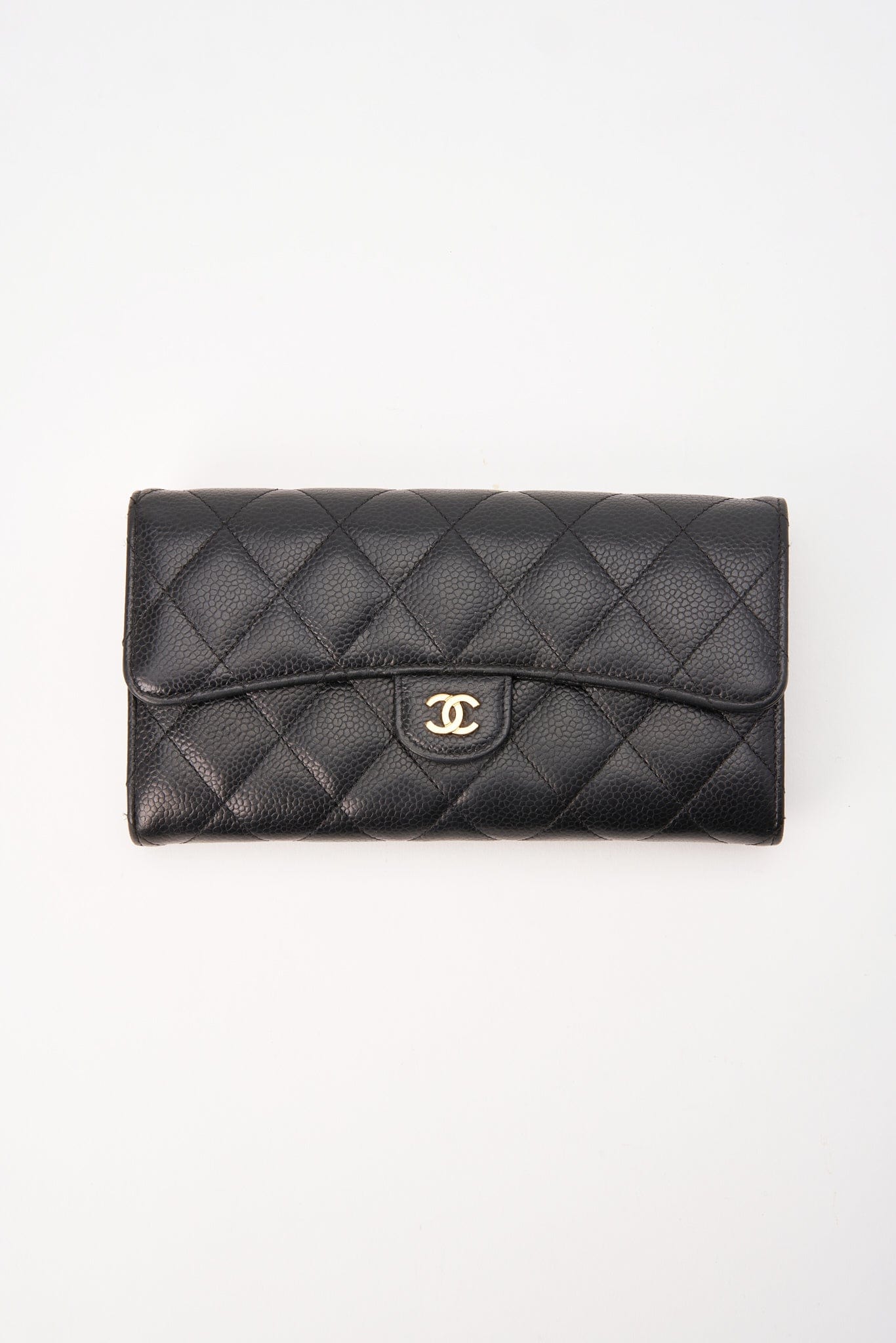 Chanel Black Caviar Leather Wallet With Chanel Box