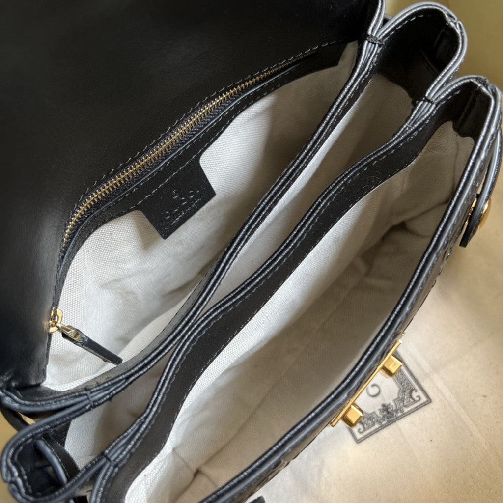 Glami Small Glami Top Handle Bag Black Debossed For Women 11in/29cm Glami 675791 UD9AG 1000