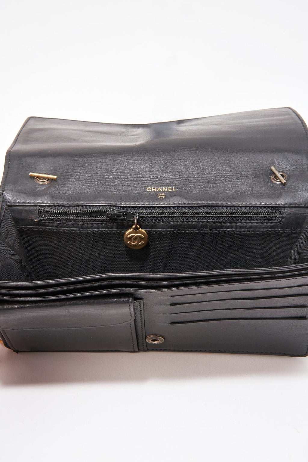 Chanel Black Lambskin Leather Wallet On Chain
