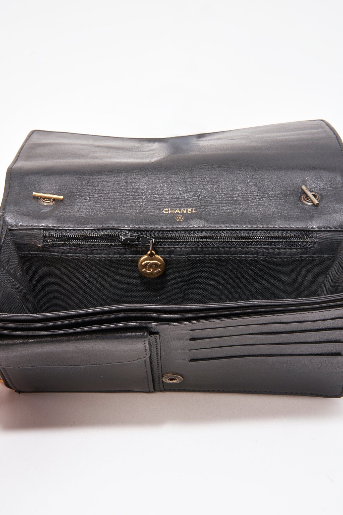 Chanel Black Lambskin Leather Wallet On Chain