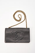 Chanel Black Lambskin Leather Wallet On Chain