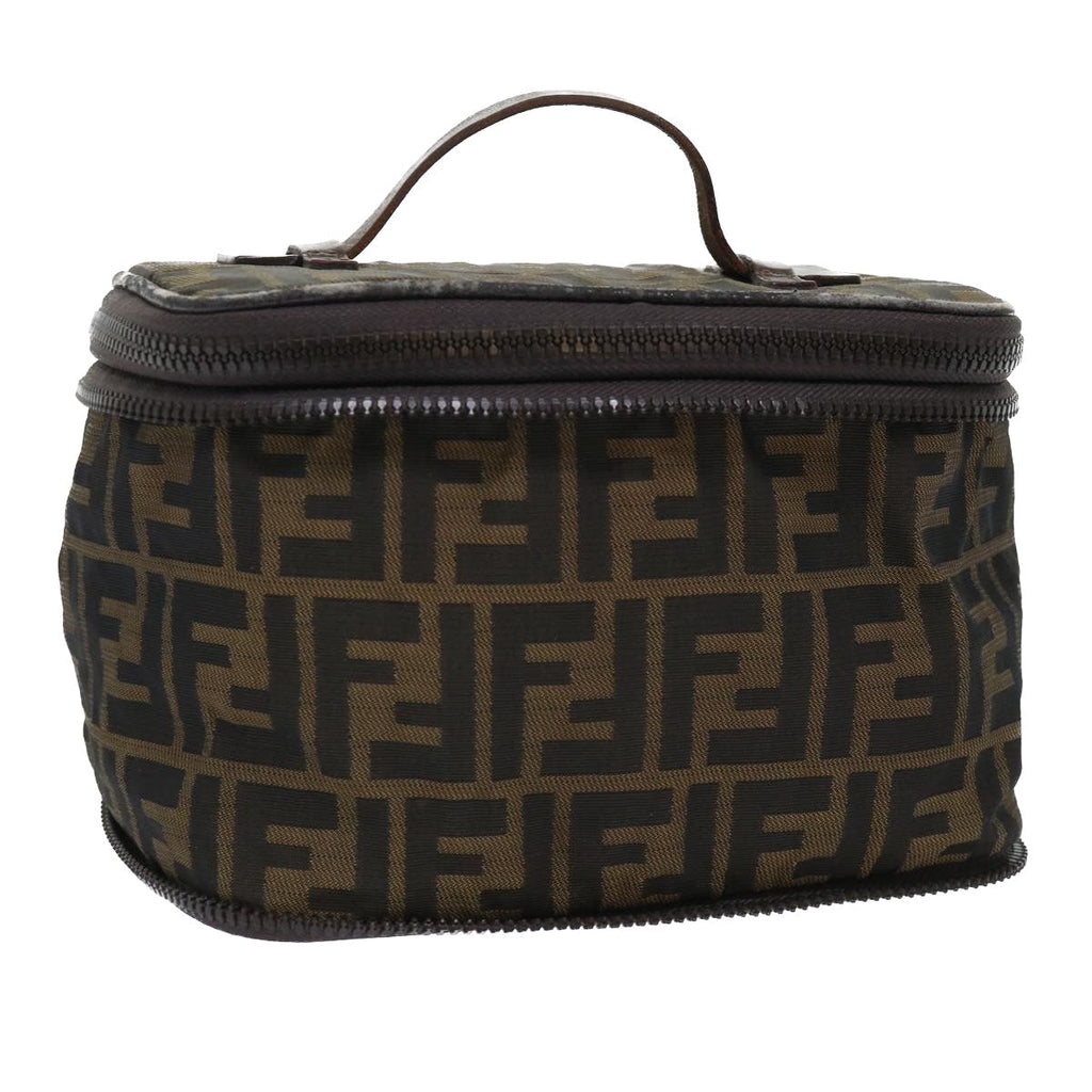 FENDI Zucca Canvas Vanity Cosmetic Pouch Nylon Brown Black 50594