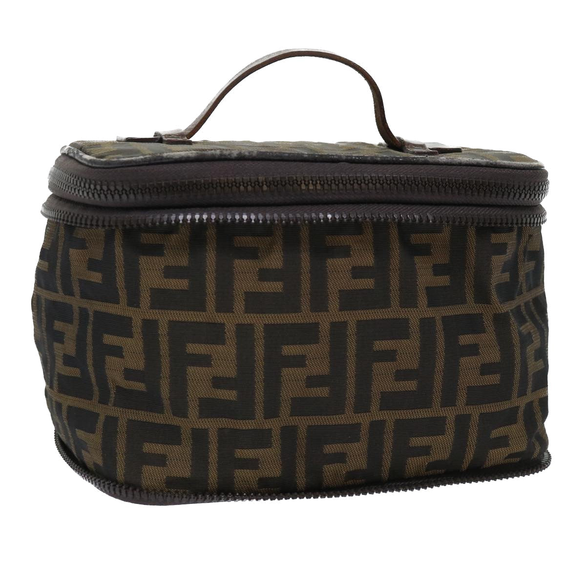 FENDI Zucca Canvas Vanity Cosmetic Pouch Nylon Brown Black 50594