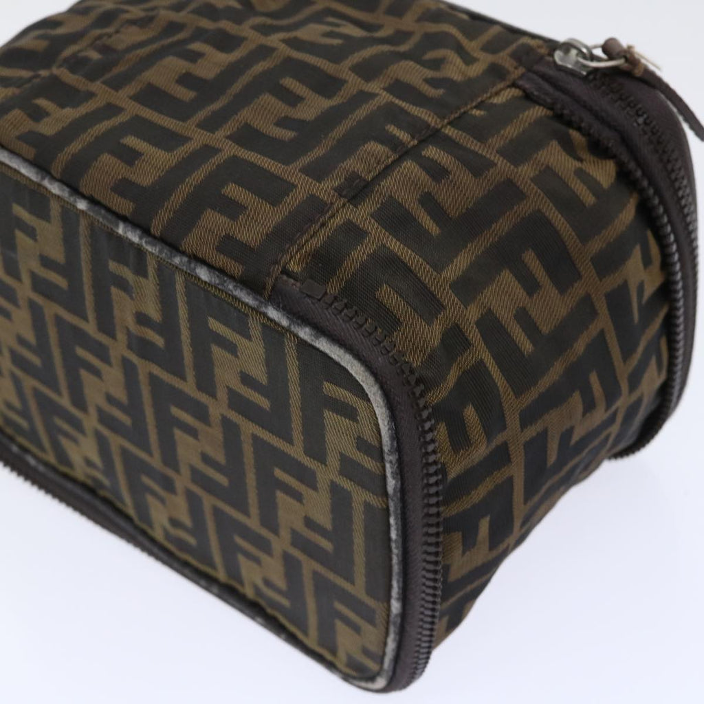 FENDI Zucca Canvas Vanity Cosmetic Pouch Nylon Brown Black 50594