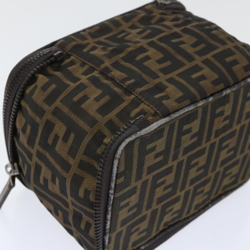 FENDI Zucca Canvas Vanity Cosmetic Pouch Nylon Brown Black 50594