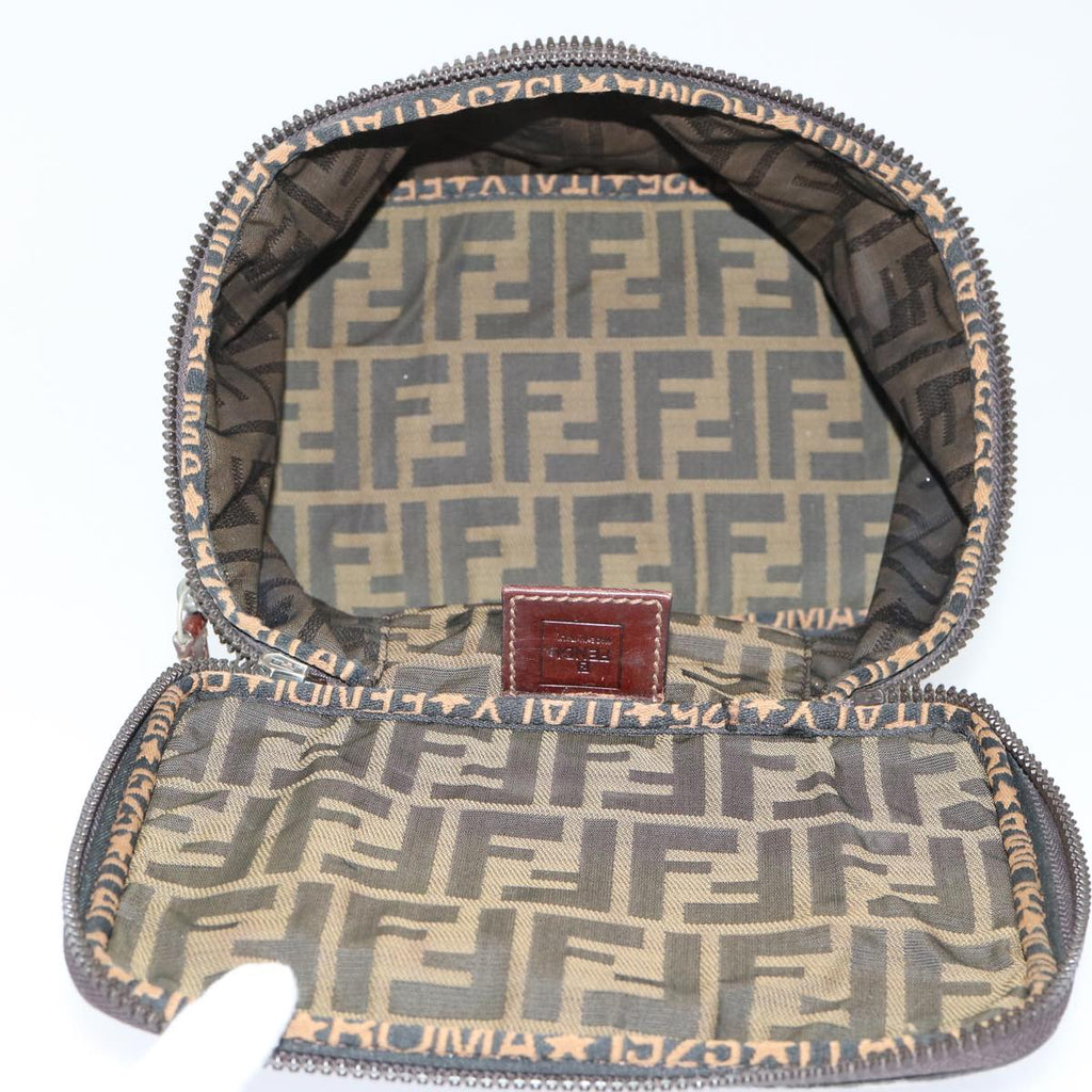 FENDI Zucca Canvas Vanity Cosmetic Pouch Nylon Brown Black 50594