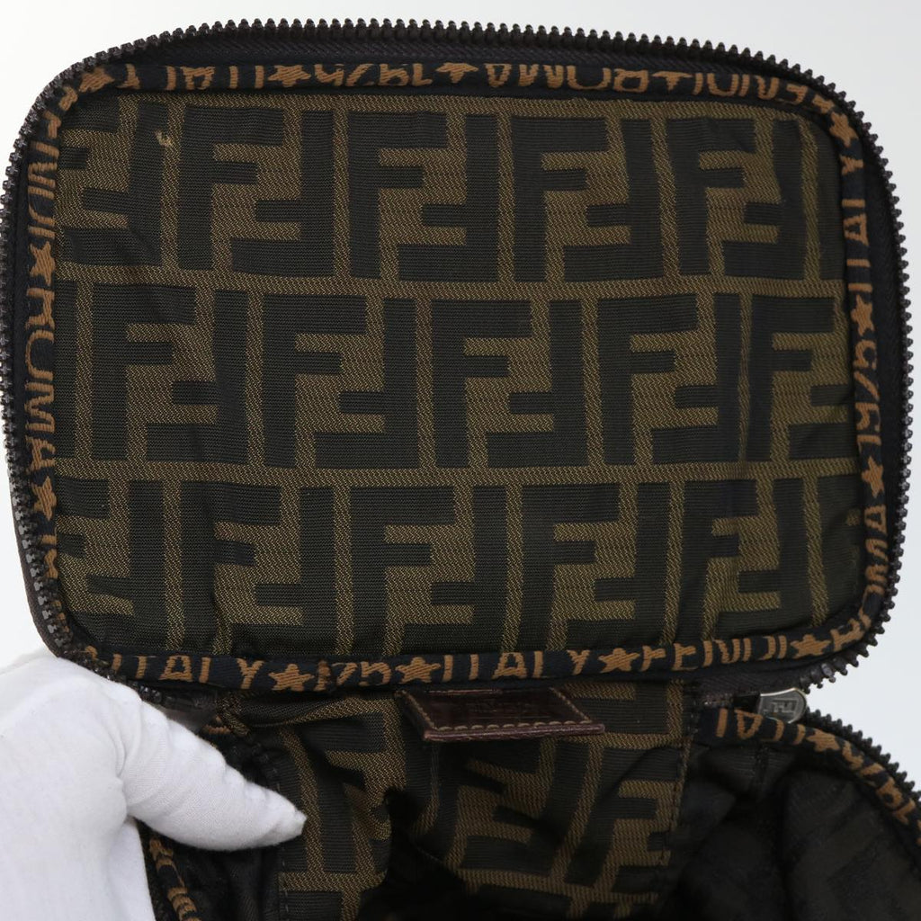 FENDI Zucca Canvas Vanity Cosmetic Pouch Nylon Brown Black 50594