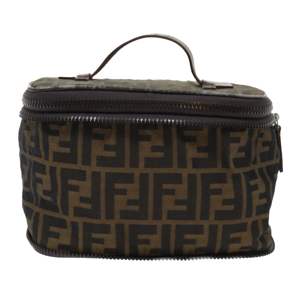 FENDI Zucca Canvas Vanity Cosmetic Pouch Nylon Brown Black 50594