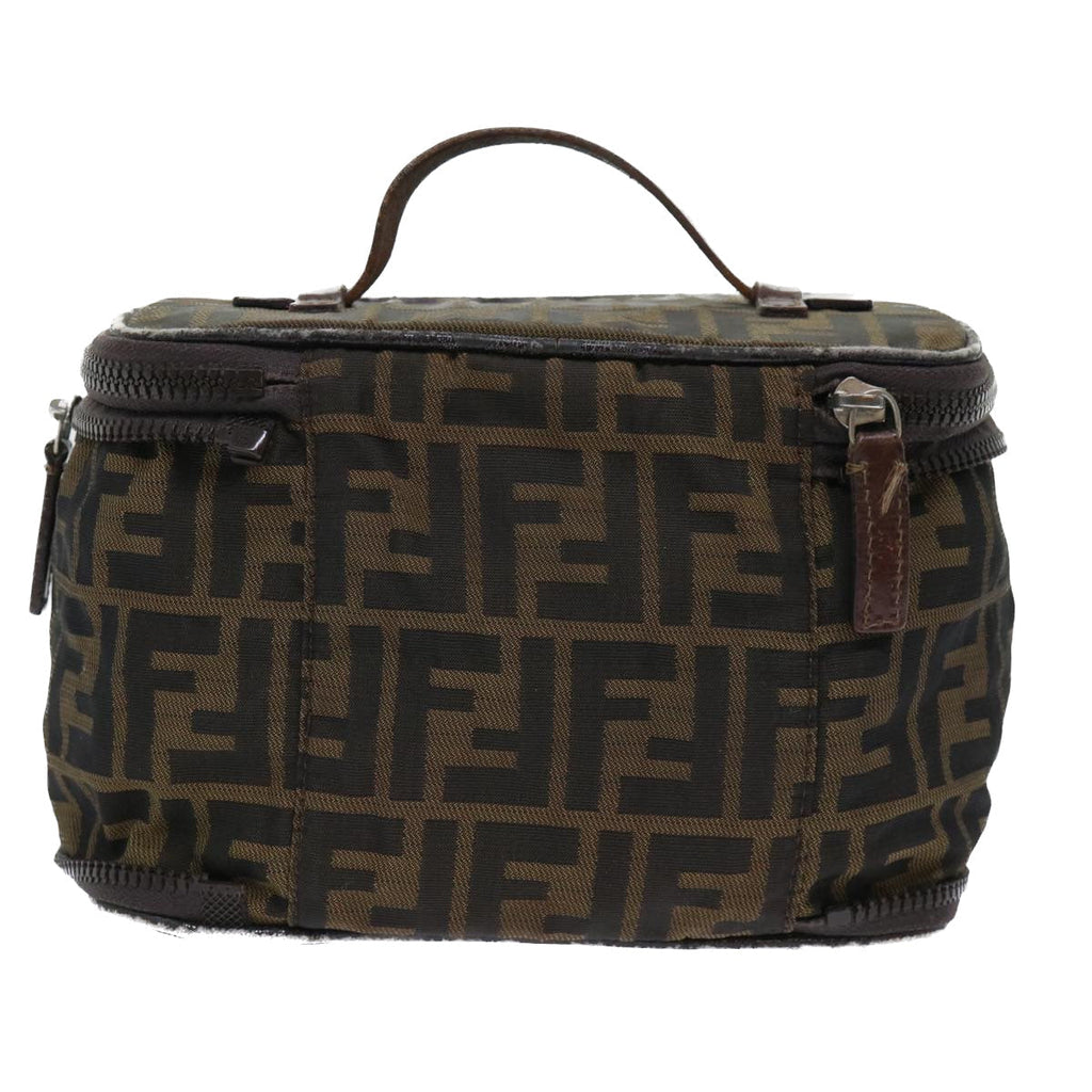 FENDI Zucca Canvas Vanity Cosmetic Pouch Nylon Brown Black 50594